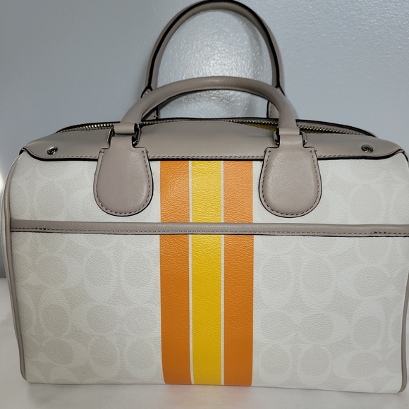 Coach Women's White and Orange Stripe Bag - Picture 5 of 9